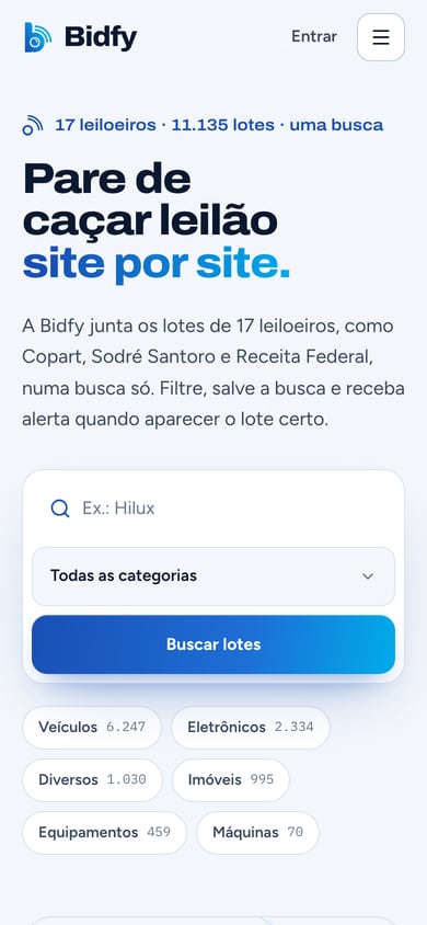 Versão de celular do site Bidfy